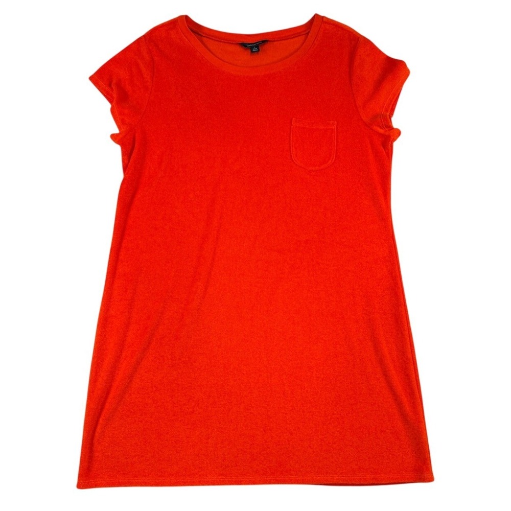 Lands End Womens Orange Terry Cloth Short Sleeve Pocket Cover Up Dress L 14-16